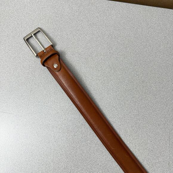 Columbus Leather Belt Mens Size Large Silver Buckle 1.5in Made in Italy Stitched - Picture 2 of 8